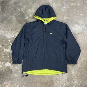VTG 90s Nike Anorak Windbreaker Jacket Womens Size Small Black Quilted Hoodie
